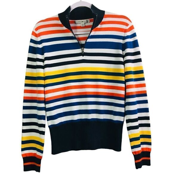 Y2K Tommy Hilfiger Stripped Mock Neck Sweater - Picture 1 of 12